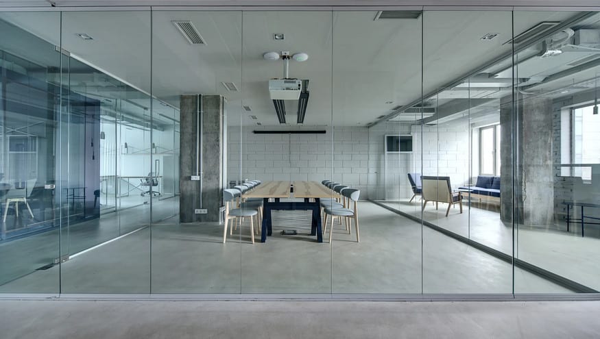 wideshot glass wall - Glass Partitions In Offices
